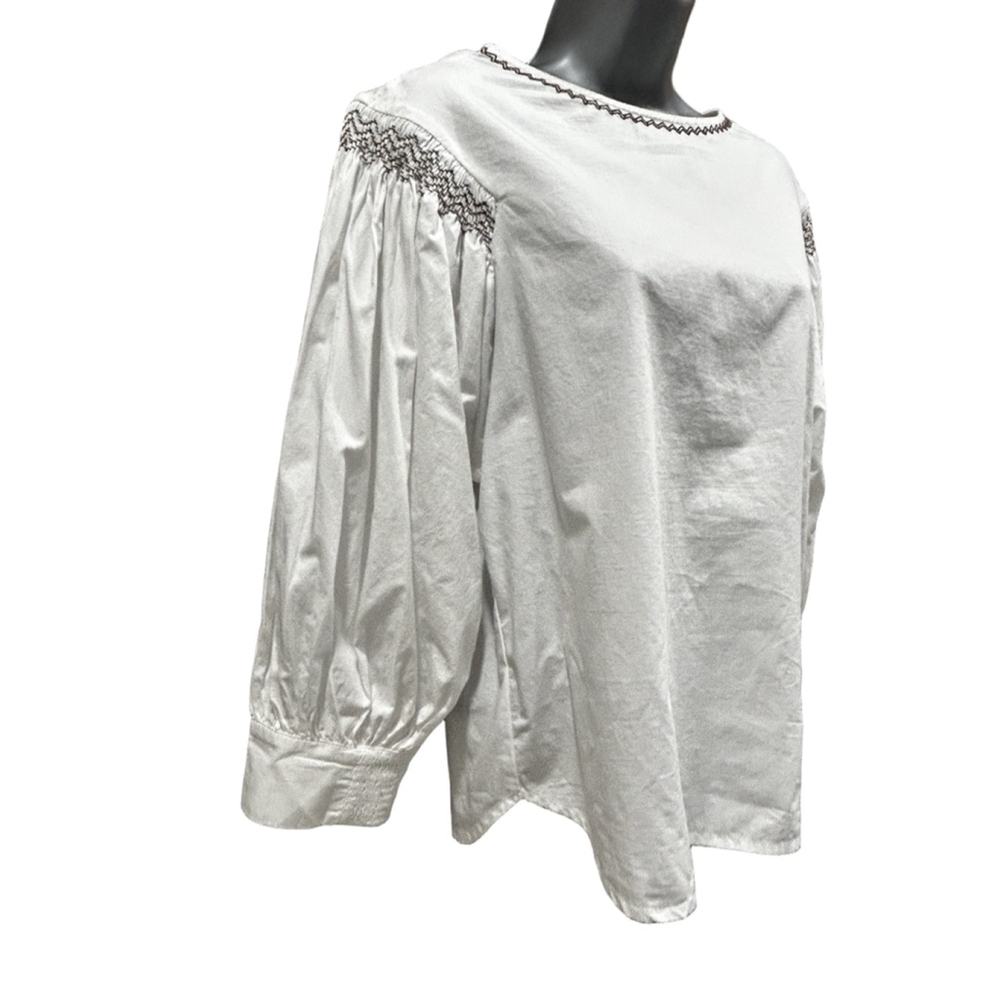 84. NWT Madewell Embroidered Poplin Balloon-Sleeve Top in white small - Picture 3 of 9